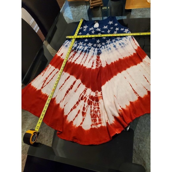 7 Islands American Flag Multicolor Rayon Round Neck Knee Length Dress 2X - Picture 9 of 10